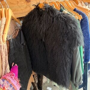 80’s Cream Sheep Fur Vest with leather button removable sleeves